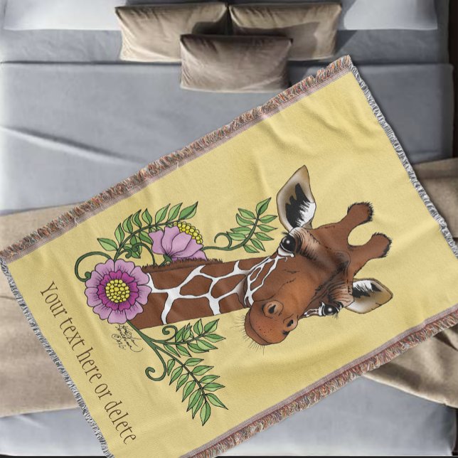 Giraffe Yellow Portrait Flowers Throw Blanket (Creator Uploaded)