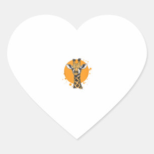 Giraffe Yellow Sun Abstract Animal Portrait Heart Sticker