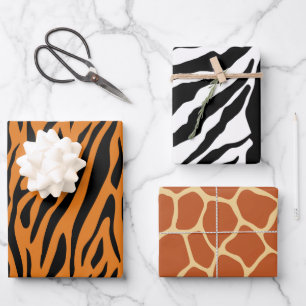 Giraffe Zebra Tiger Stripes Pattern Animal Print Wrapping Paper Sheet