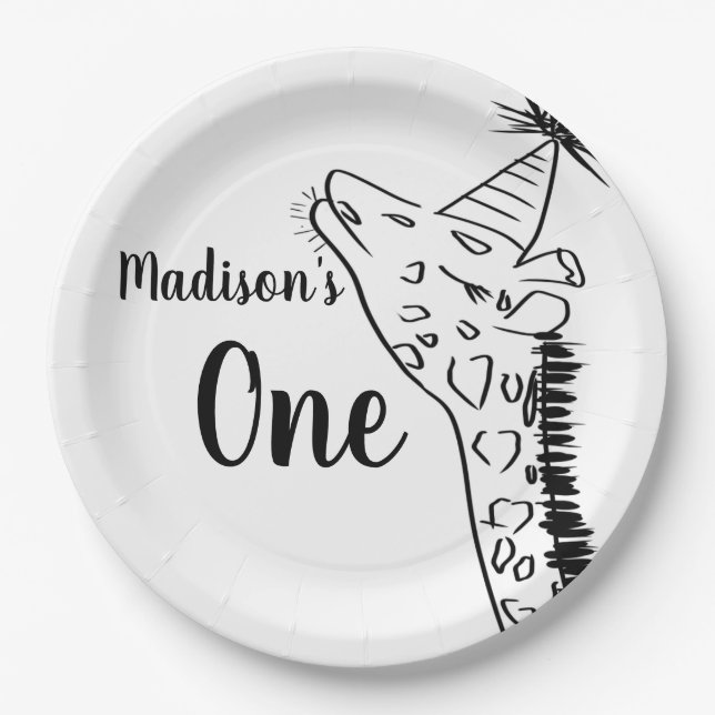 Giraffe Zoo Animals Wild Jungle Doodle Paper Plate (Front)