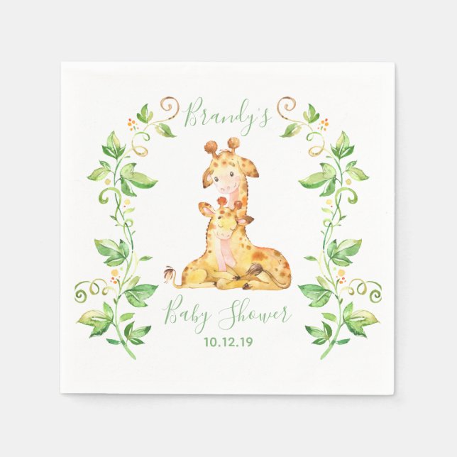 Giraffe Zoo Jungle Animals Baby Shower Napkin (Front)