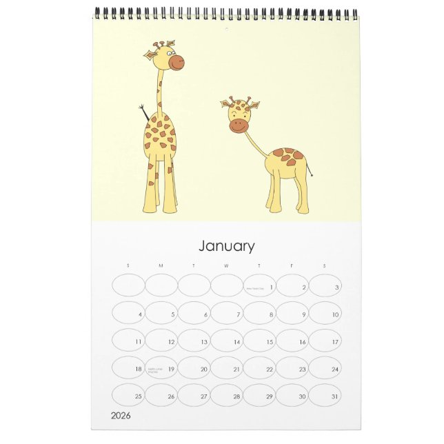Giraffes 2014. Cute Cartoons. Calendar (Jan 2026)