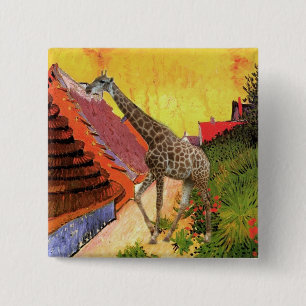Giraffes and trees,长颈鹿. Wild animal zoo photograph 15 Cm Square Badge