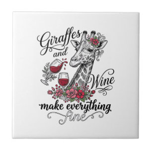 Giraffes And Wine Vintage Engraving Shirt Design_1 Ceramic Tile