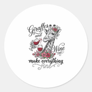 Giraffes And Wine Vintage Engraving Shirt Design_1 Classic Round Sticker