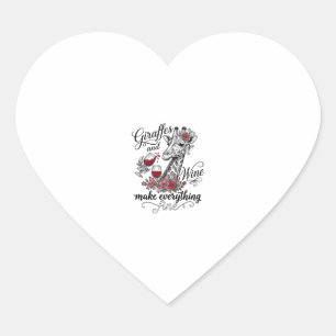 Giraffes And Wine Vintage Engraving Shirt Design_1 Heart Sticker