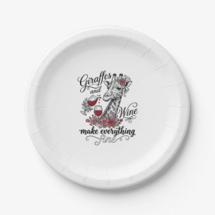 Giraffes And Wine Vintage Engraving Shirt Design_1 Paper Plate