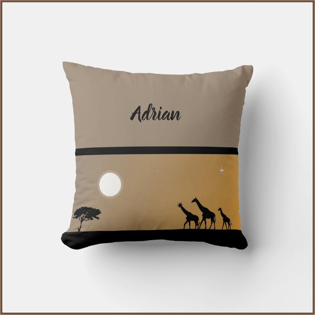 Giraffes At Sunset with Full Moon Cushion (Bookmark my store! https://www.zazzle.com/store/capricepetit)