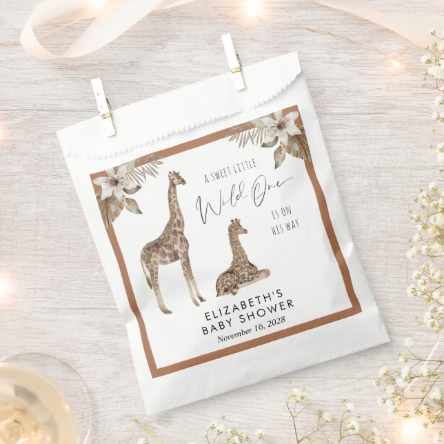 Giraffes Boho Watercolor Baby Shower Favour Bag (Clipped)