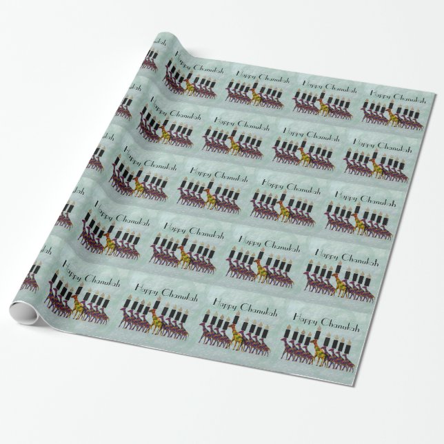Giraffes Chanukah Menorah Wrapping Paper (Unrolled)