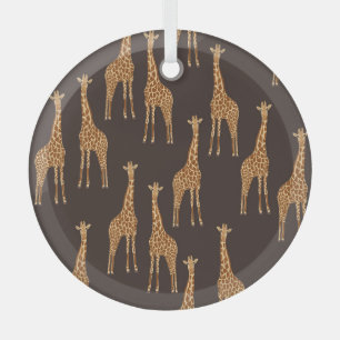 Giraffes Dark: Abstract Vintage Seamless. Glass Tree Decoration