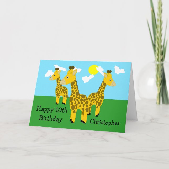Giraffes Design Personalised 10th Birthday Card (Front)