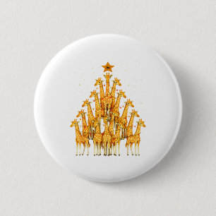 Giraffes Forming Christmas Tree Lights Star Safari 6 Cm Round Badge