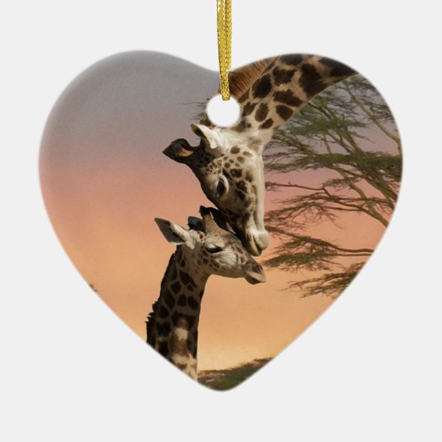 Giraffes Greeting Each Other Ceramic Tree Decoration (Front)