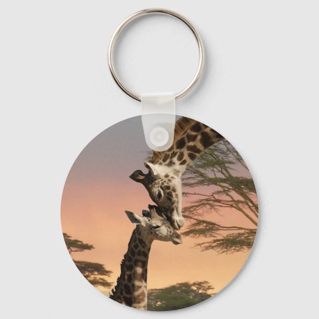 Giraffes Greeting Each Other Key Ring (Front)