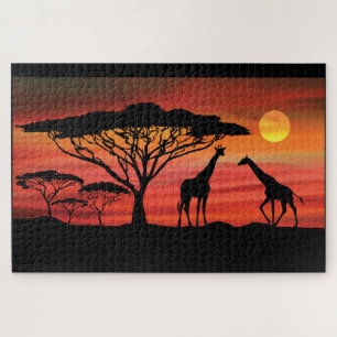 Giraffes in a Serengeti African Sunset Jigsaw Puzzle