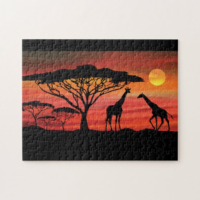 Giraffes in a Serengeti Sunset Jigsaw Puzzle (Horizontal)