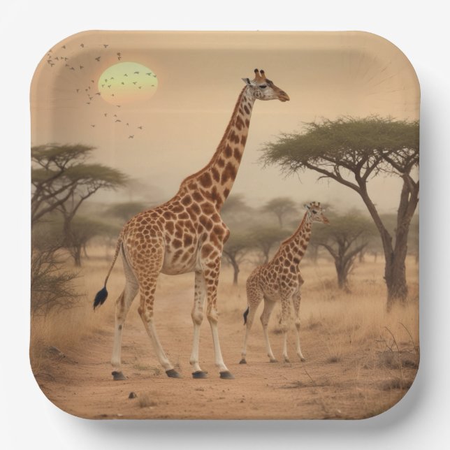 Giraffes in Africa Paper Plate (Front)