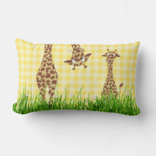 Giraffes in Grass with Daisies Lumbar Cushion