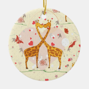 Giraffes in Love Ceramic Tree Decoration