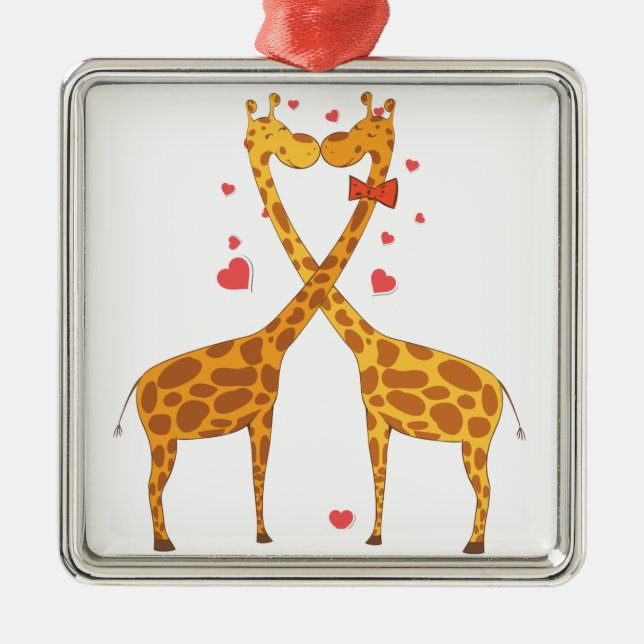 Giraffes in Love Metal Tree Decoration (Front)