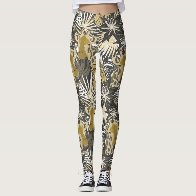Giraffes in the night forest. leggings (Front)