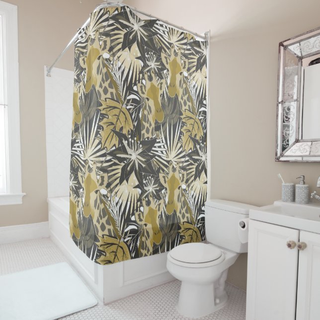 Giraffes in the night forest. shower curtain (In Situ)