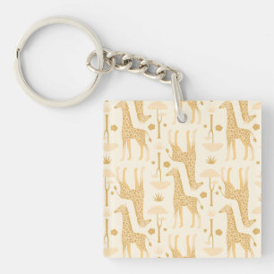 Giraffes in the Savannah in Yellow Key Ring