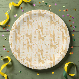 Giraffes in the Savannah in Yellow Paper Plate