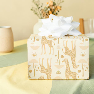 Giraffes in the Savannah in Yellow Wrapping Paper