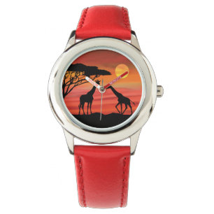 Giraffes in the Serenegti Sunset Watch