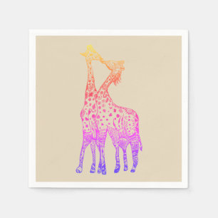 Giraffes Kiss Colourful  Cocktail Paper Napkins