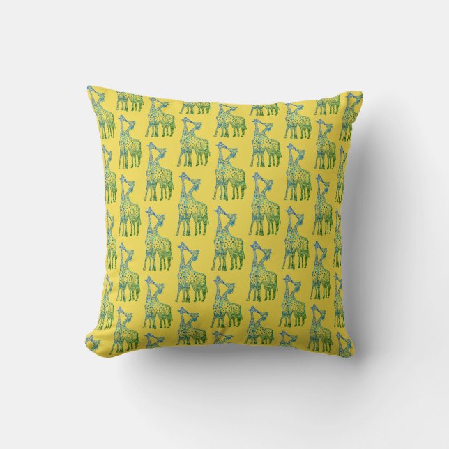 Giraffes, Kiss, Romance  Throw Cushion ,Yellow (Front)