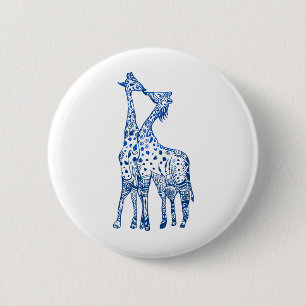 Giraffes Kiss Round Badge