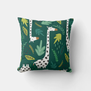 Giraffes, leaves, hand drawn backdrop. Colourful s Cushion
