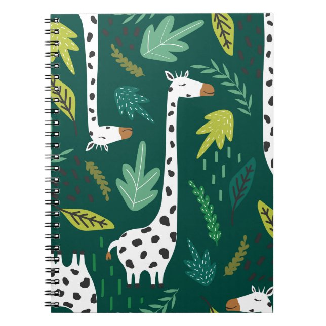Giraffes, leaves, hand drawn backdrop. Colourful s Notebook (Front)