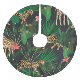Giraffes, leopards, vintage animal pattern. brushed polyester tree skirt