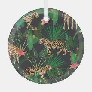 Giraffes, leopards, vintage animal pattern. glass tree decoration