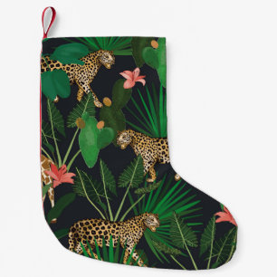 Giraffes, leopards, vintage animal pattern. small christmas stocking