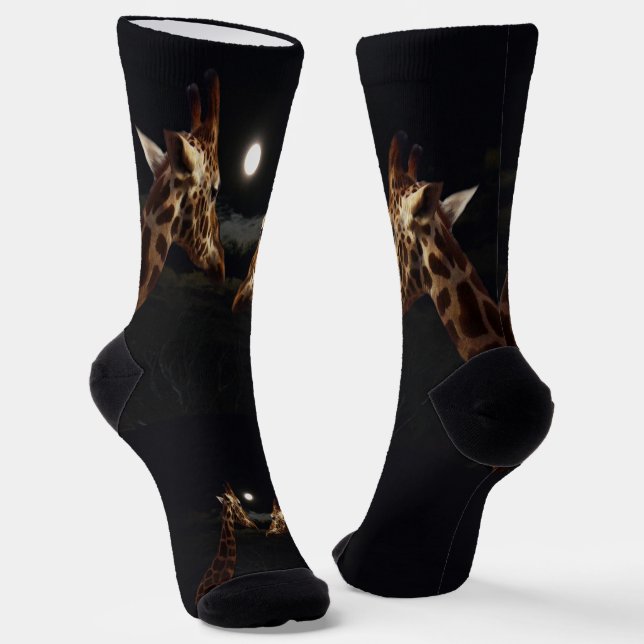 Giraffes Love In The Moonlight, Crew Socks (Angled)