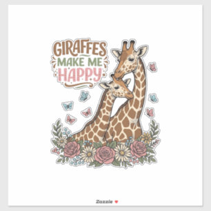 Giraffes Make Me Happy Vintage Floral Shirt Design