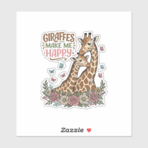Giraffes Make Me Happy Vintage Floral Shirt Design