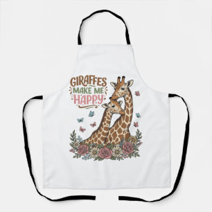 Giraffes Make Me Happy Vintage Floral Shirt Design Apron