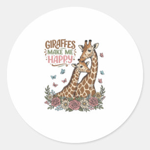 Giraffes Make Me Happy Vintage Floral Shirt Design Classic Round Sticker