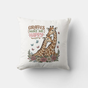 Giraffes Make Me Happy Vintage Floral Shirt Design Cushion
