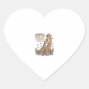 Giraffes Make Me Happy Vintage Floral Shirt Design Heart Sticker