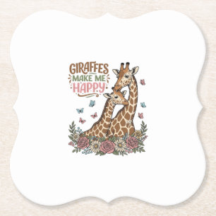 Giraffes Make Me Happy Vintage Floral Shirt Design Paper Coaster