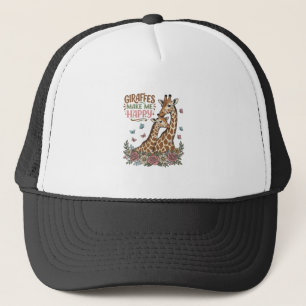 Giraffes Make Me Happy Vintage Floral Shirt Design Trucker Hat