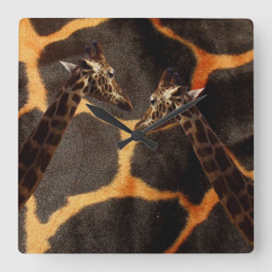 Giraffes On Giraffe Pattern Background, Square Wall Clock