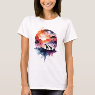 Giraffes on Nebula Background T-Shirt